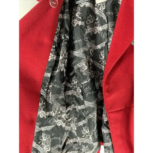Vintages G By Guess Red Button Up Wool Blend Peacoat Small